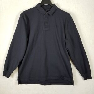 Katin Mens XL Long Sleeve Polo Shirt Black 100% Cotton Rugby Style Embroidered
